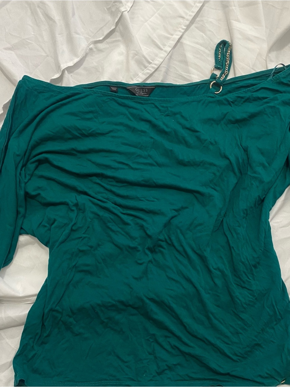 Guess Teal Off-Shoulder Top with Chain Strap